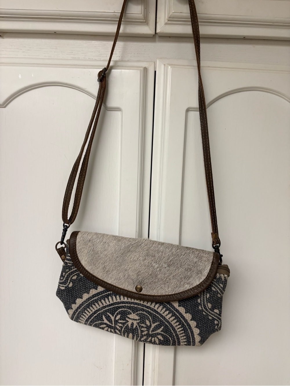 Myra Bag Boho Crossbody in Gray and Brown